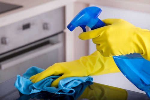 Kitchen house cleaning with organized surfaces