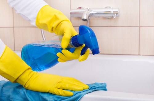 Commercial cleaning supplies and equipment used for workplace sanitation
